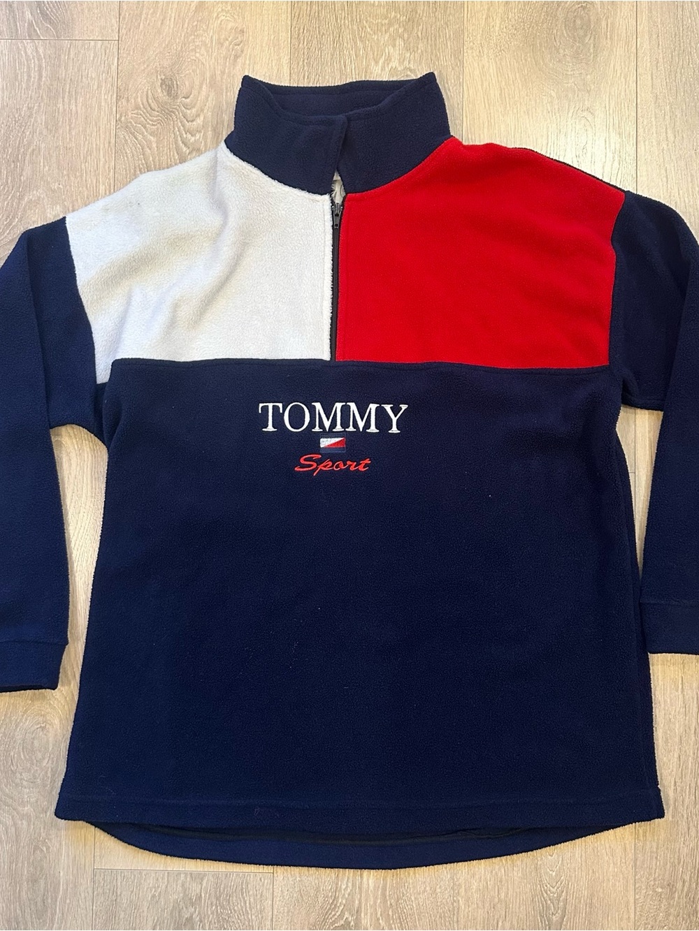 Vintage Tommy Hilfiger Men’s Colorblock Fleece Pullover Jacket - Navy/Red/White